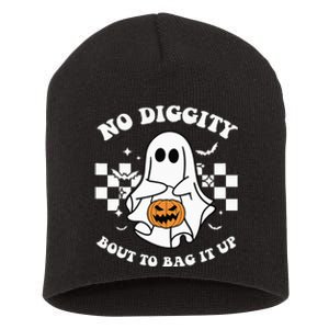 No Diggity Bout to Bag It Up Cute Ghost Halloween Candy Short Acrylic Beanie