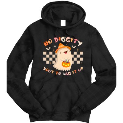 No Diggity Bout To Bag It Up Cute Ghost Halloween Tie Dye Hoodie