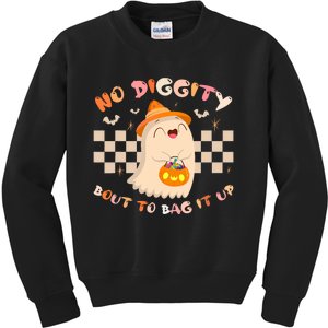 No Diggity Bout To Bag It Up Cute Ghost Halloween Kids Sweatshirt