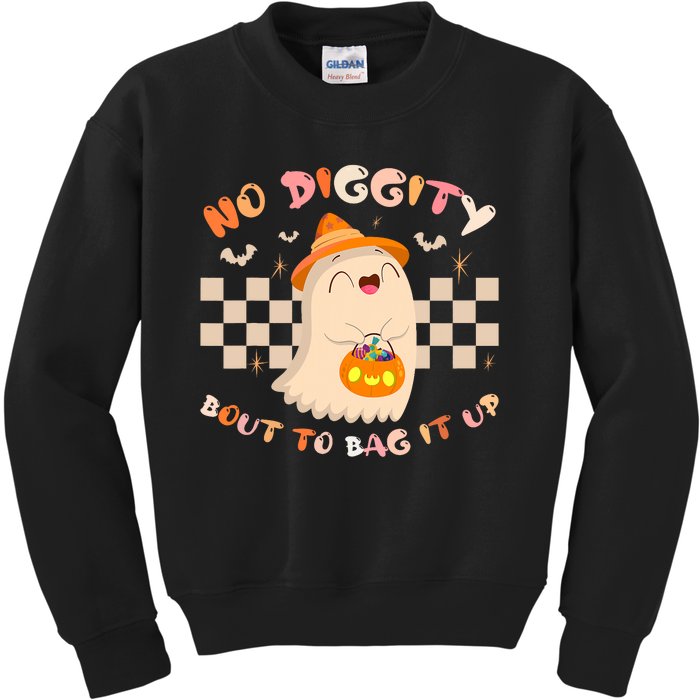 No Diggity Bout To Bag It Up Cute Ghost Halloween Kids Sweatshirt