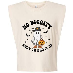 No Diggity Bout To Bag It Up Ghost Halloween Garment-Dyed Women's Muscle Tee