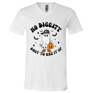 No Diggity Bout To Bag It Up Ghost Halloween V-Neck T-Shirt