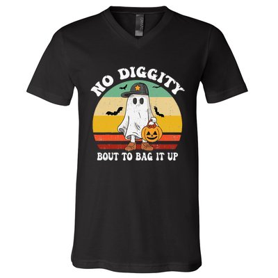 No Diggity Bout To Bag It Up Cute Ghost Halloween V-Neck T-Shirt