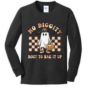 No Diggity Bout To Bag It Up Ghost Halloween Kids Long Sleeve Shirt