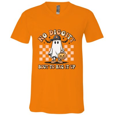 No Diggity Bout To Bag It Up Ghost Halloween V-Neck T-Shirt