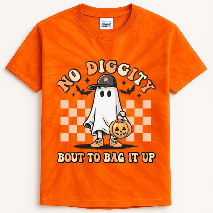 No Diggity Bout To Bag It Up Ghost Halloween Kids Tie-Dye T-Shirt