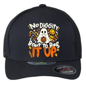 No Diggity Bout To Bag It Up Cute Ghost Halloween Candy Flexfit Unipanel Trucker Cap