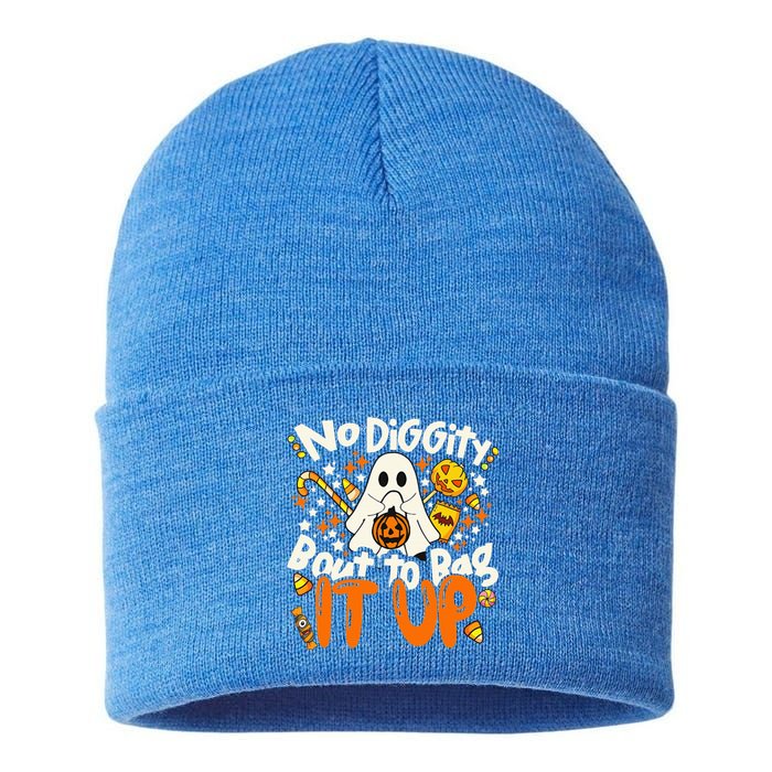 No Diggity Bout To Bag It Up Cute Ghost Halloween Candy Sustainable Knit Beanie