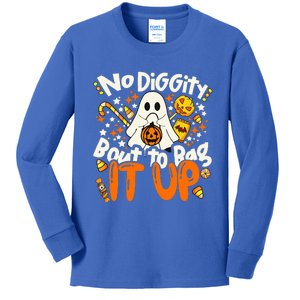 No Diggity Bout To Bag It Up Cute Ghost Halloween Candy Kids Long Sleeve Shirt