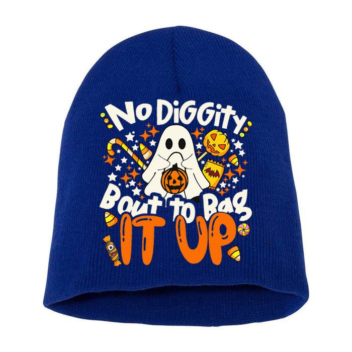 No Diggity Bout To Bag It Up Cute Ghost Halloween Candy Short Acrylic Beanie