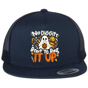 No Diggity Bout To Bag It Up Cute Ghost Halloween Candy Flat Bill Trucker Hat