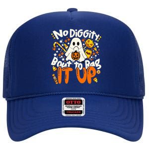 No Diggity Bout To Bag It Up Cute Ghost Halloween Candy High Crown Mesh Back Trucker Hat