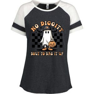 No Diggity Bout To Bag It Up Ghost Halloween Enza Ladies Jersey Colorblock Tee