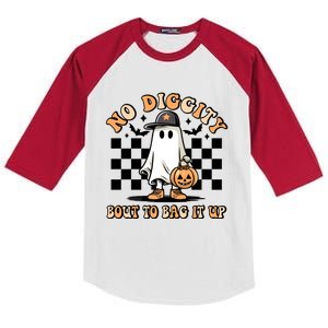 No Diggity Bout To Bag It Up Ghost Halloween Kids Colorblock Raglan Jersey