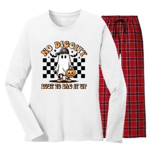 No Diggity Bout To Bag It Up Ghost Halloween Women's Long Sleeve Flannel Pajama Set 