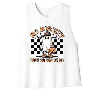 No Diggity Bout To Bag It Up Ghost Halloween Women's Racerback Cropped Tank