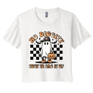 No Diggity Bout To Bag It Up Ghost Halloween Women's Crop Top Tee