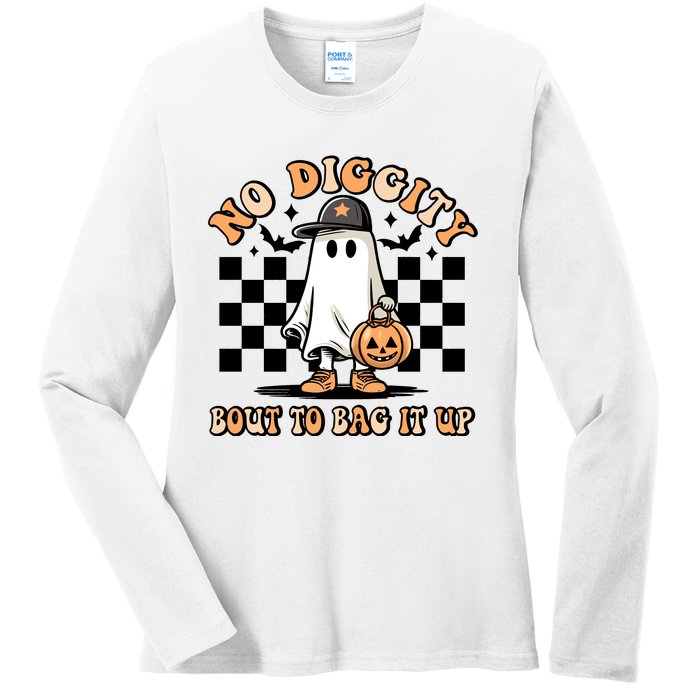 No Diggity Bout To Bag It Up Ghost Halloween Ladies Long Sleeve Shirt