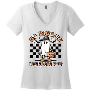 No Diggity Bout To Bag It Up Ghost Halloween Women's V-Neck T-Shirt