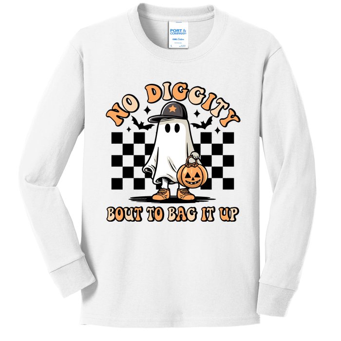 No Diggity Bout To Bag It Up Ghost Halloween Kids Long Sleeve Shirt