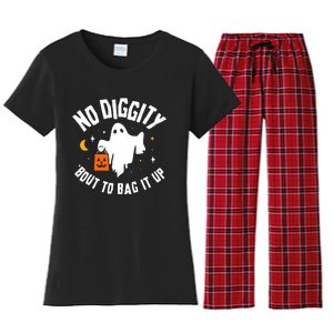 No Diggity Bout To Bag It Up Cute Ghost Halloween Candy Women's Flannel Pajama Set