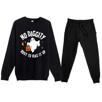 No Diggity Bout To Bag It Up Cute Ghost Halloween Candy Premium Crewneck Sweatsuit Set