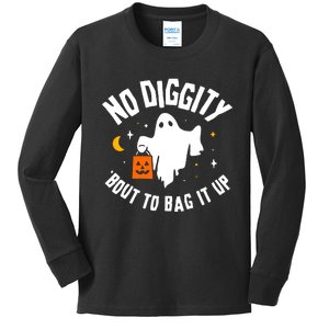 No Diggity Bout To Bag It Up Cute Ghost Halloween Candy Kids Long Sleeve Shirt