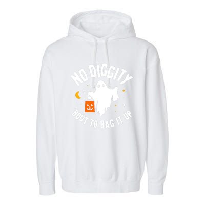 No Diggity Bout To Bag It Up Cute Ghost Halloween Candy Garment-Dyed Fleece Hoodie