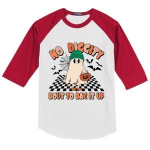 No Diggity Bout To Bag It Up Ghost Halloween Spooky Season Kids Colorblock Raglan Jersey