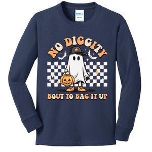 No Diggity Bout To Bag It Up Cute Ghost Halloween Candy Kids Long Sleeve Shirt