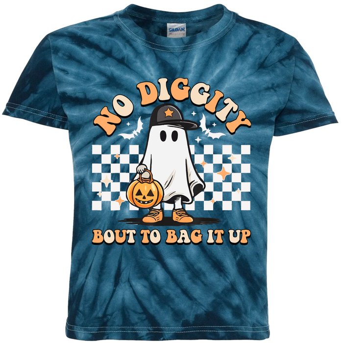 No Diggity Bout To Bag It Up Cute Ghost Halloween Candy Kids Tie-Dye T-Shirt