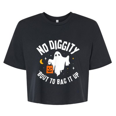 No Diggity Bout To Bag It Up Cute Ghost Halloween Candy Bella+Canvas Jersey Crop Tee