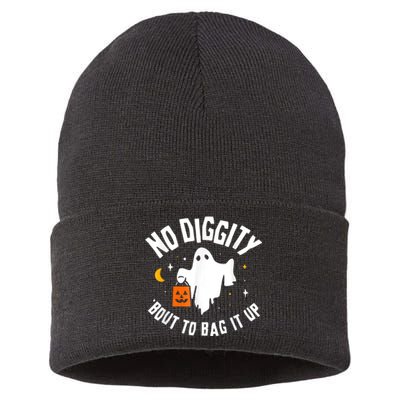 No Diggity Bout To Bag It Up Cute Ghost Halloween Candy Sustainable Knit Beanie