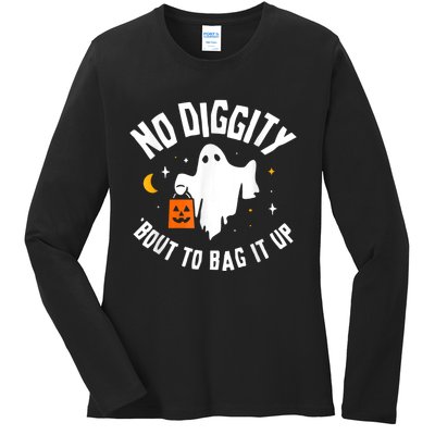 No Diggity Bout To Bag It Up Cute Ghost Halloween Candy Ladies Long Sleeve Shirt