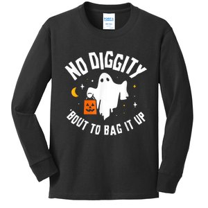 No Diggity Bout To Bag It Up Cute Ghost Halloween Candy Kids Long Sleeve Shirt