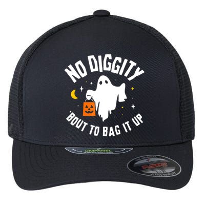 No Diggity Bout To Bag It Up Cute Ghost Halloween Candy Flexfit Unipanel Trucker Cap