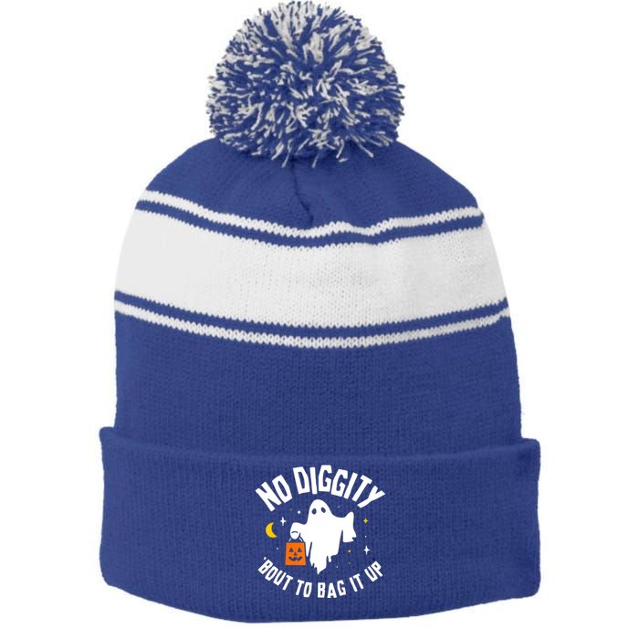 No Diggity Bout To Bag It Up Cute Ghost Halloween Candy Stripe Pom Pom Beanie