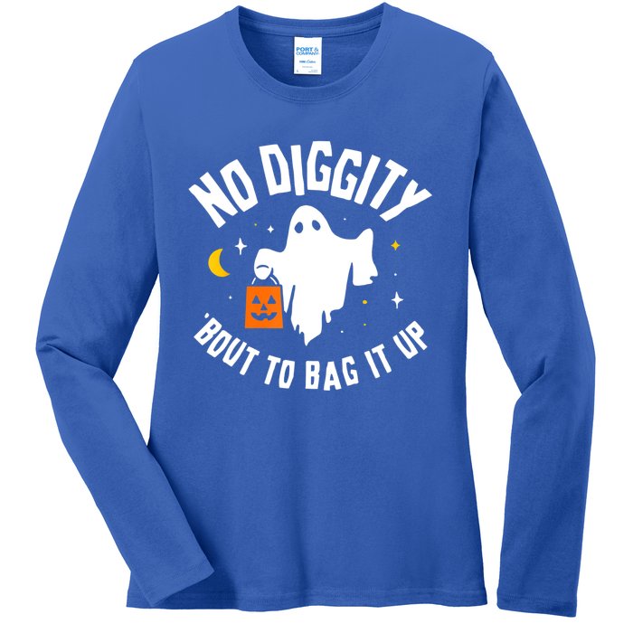 No Diggity Bout To Bag It Up Cute Ghost Halloween Candy Ladies Long Sleeve Shirt