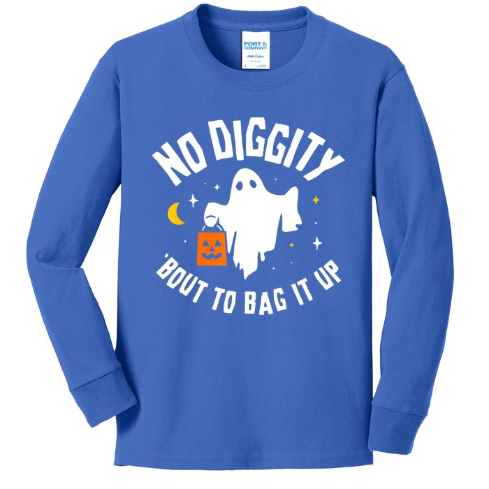 No Diggity Bout To Bag It Up Cute Ghost Halloween Candy Kids Long Sleeve Shirt