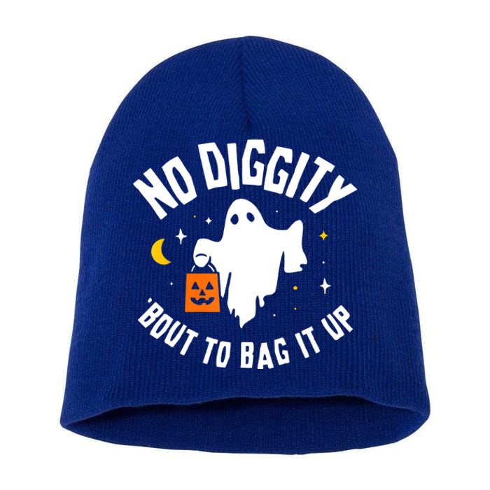 No Diggity Bout To Bag It Up Cute Ghost Halloween Candy Short Acrylic Beanie