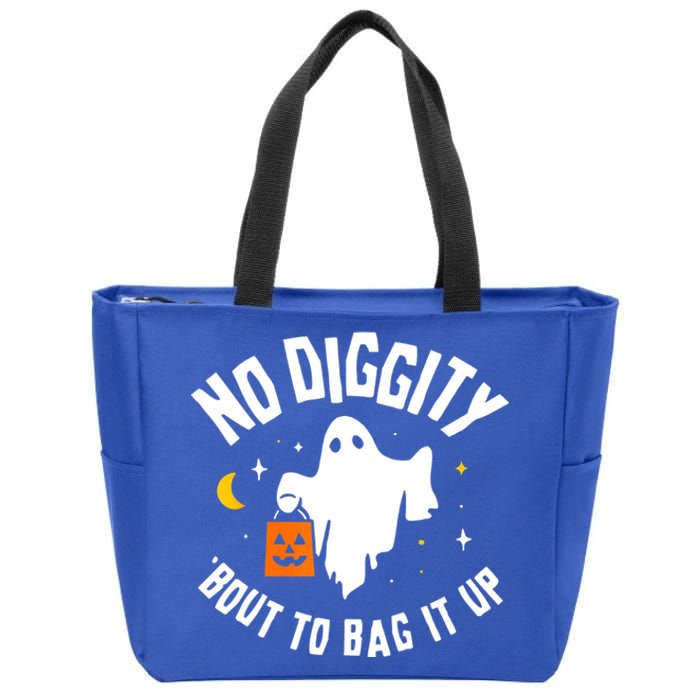 No Diggity Bout To Bag It Up Cute Ghost Halloween Candy Zip Tote Bag