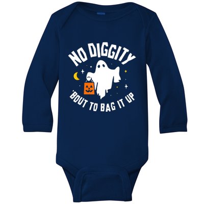 No Diggity Bout To Bag It Up Cute Ghost Halloween Candy Baby Long Sleeve Bodysuit