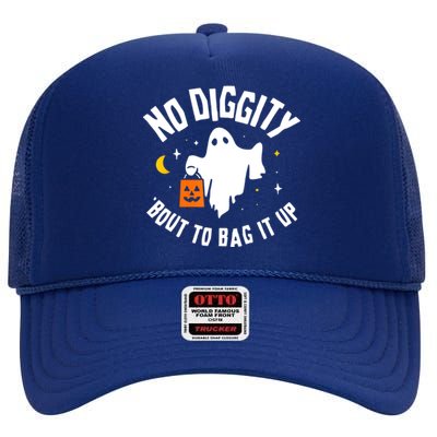 No Diggity Bout To Bag It Up Cute Ghost Halloween Candy High Crown Mesh Back Trucker Hat