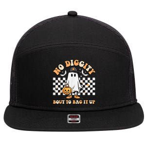 No Diggity Bout To Bag It Up Cute Ghost Halloween Kids Candy 7 Panel Mesh Trucker Snapback Hat