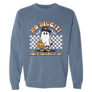 No Diggity Bout To Bag It Up Cute Ghost Halloween Kids Candy Garment-Dyed Sweatshirt