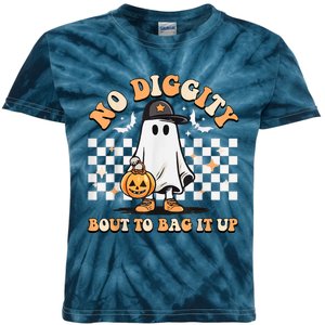 No Diggity Bout To Bag It Up Cute Ghost Halloween Kids Candy Kids Tie-Dye T-Shirt