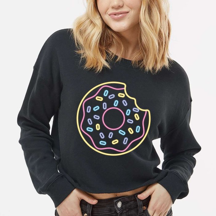 Neon Donut Bite Cropped Pullover Crew