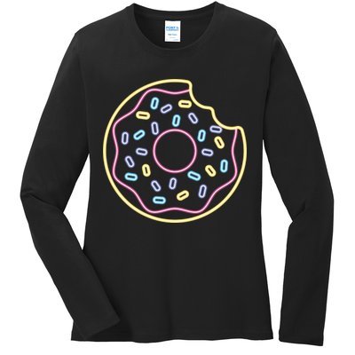 Neon Donut Bite Ladies Long Sleeve Shirt