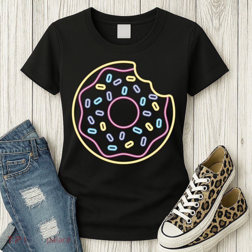 Neon Donut Bite Womens T-Shirt