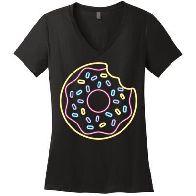 Neon Donut Bite Women's V-Neck T-Shirt